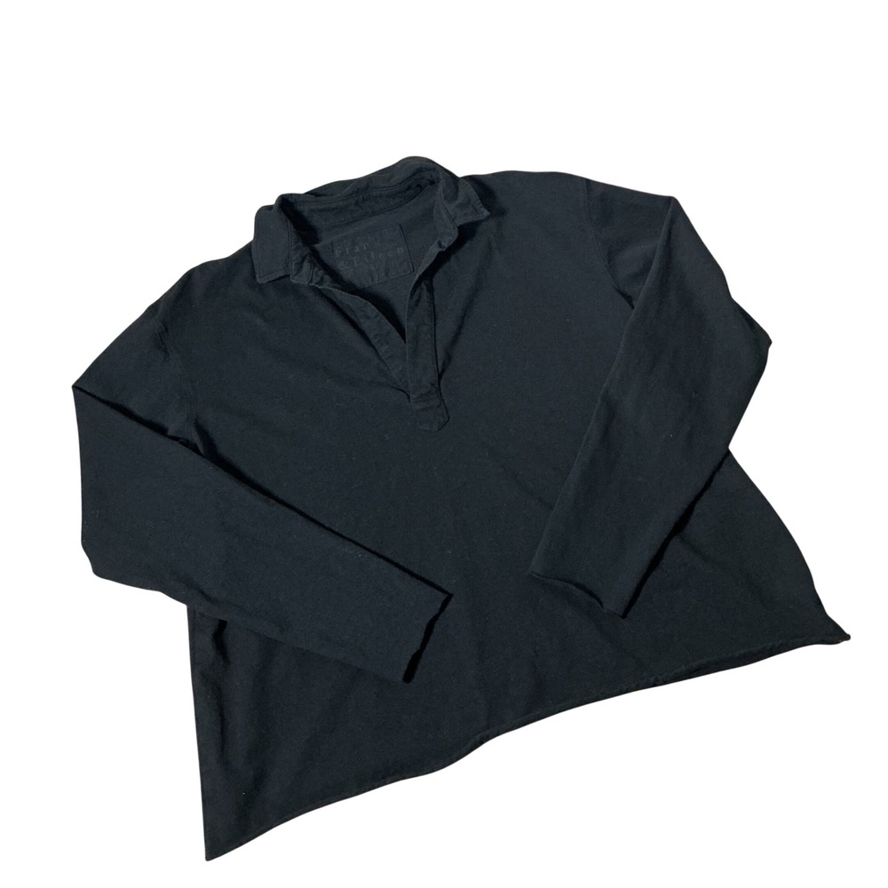 Frank & Eileen Tee Lab Long Sleeve Polo Women S Black Cotton Raw Hem LAB510HJ